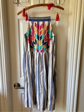 THML Cream Dress with Hot Pink and Orange Tassel Accent